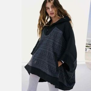 NWT Free People movement heritage fair isle poncho black gray Christmas Fall S